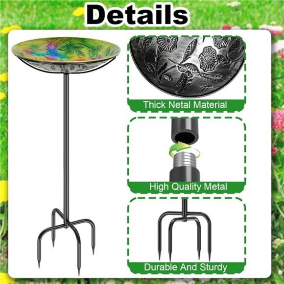 Metal Bird Bath for Outside, Vintage Freestanding Birdbaths & Birdfeeder - Picture 3 of 8